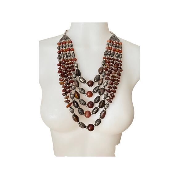 Vintage Agate and Silver Natural Stone Bead Necklace with Sterling Accents - Picture 7 of 7
